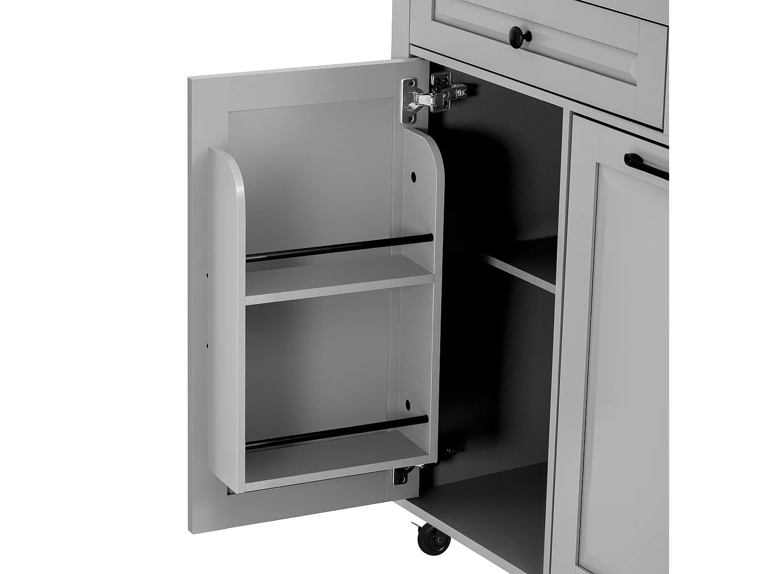 Ilot central de cuisine mobile 120x40x92cm - plateau extensible - avec prise de courant - espace de rangement multifonctionnel - gris