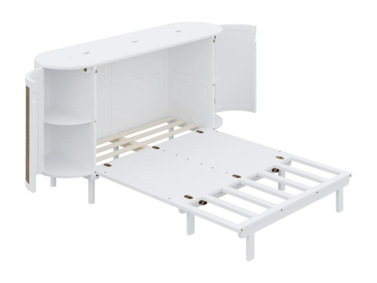 Lit escamotable 140x200 cm - avec compartiments de rangement - blanc (matelas non inclus)