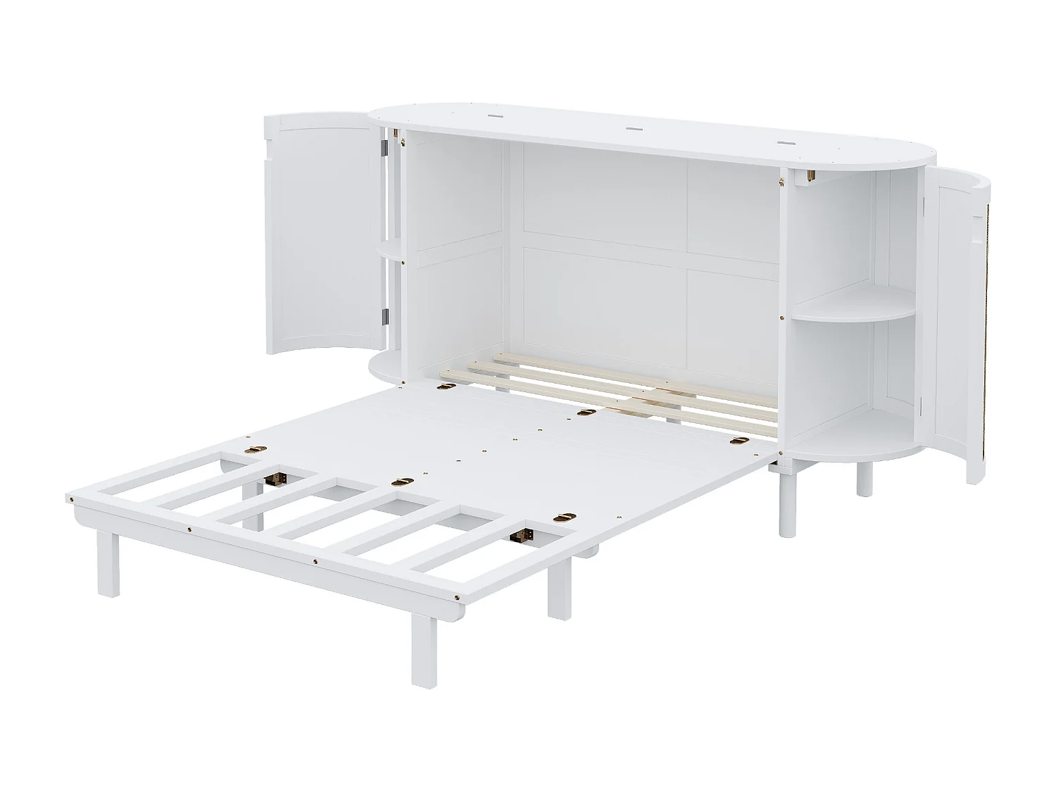 Lit escamotable 140x200 cm - avec compartiments de rangement - blanc (matelas non inclus)