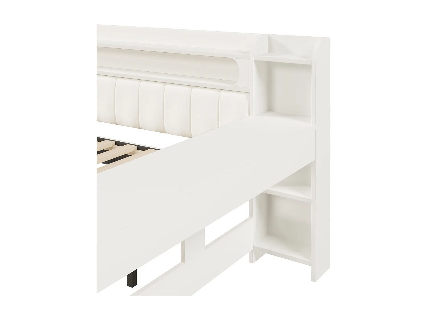 Canapé-lit rembourré 140x200 cm - avec ports USB et LED - avec lit gigogne et bureau - blanc(sans matelas)