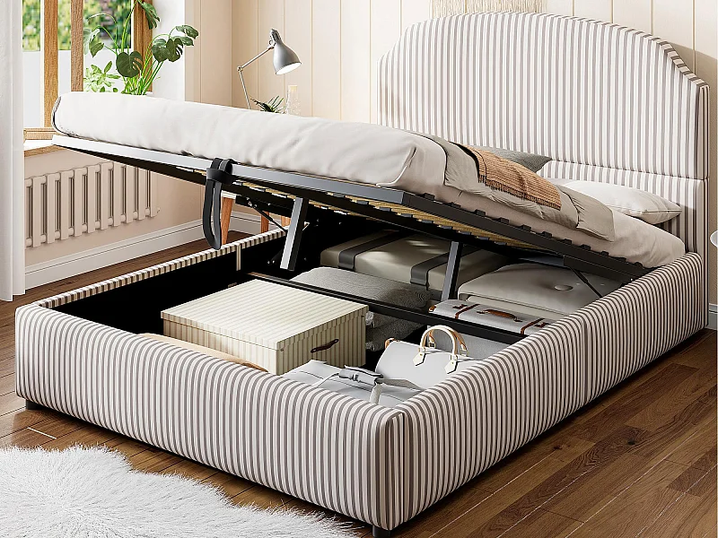 Lit coffre rembourré 140x200 - avec sommier à lattes - gris (Matelas non inclus)