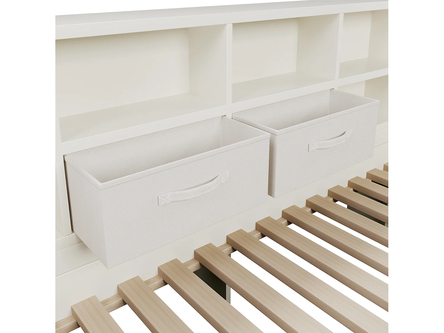 Canapé-lit 90x190cm - avec lit gigogne - avec USB/Type-C - avec espace de rangement - bois massif + panneaux de particules - blanc