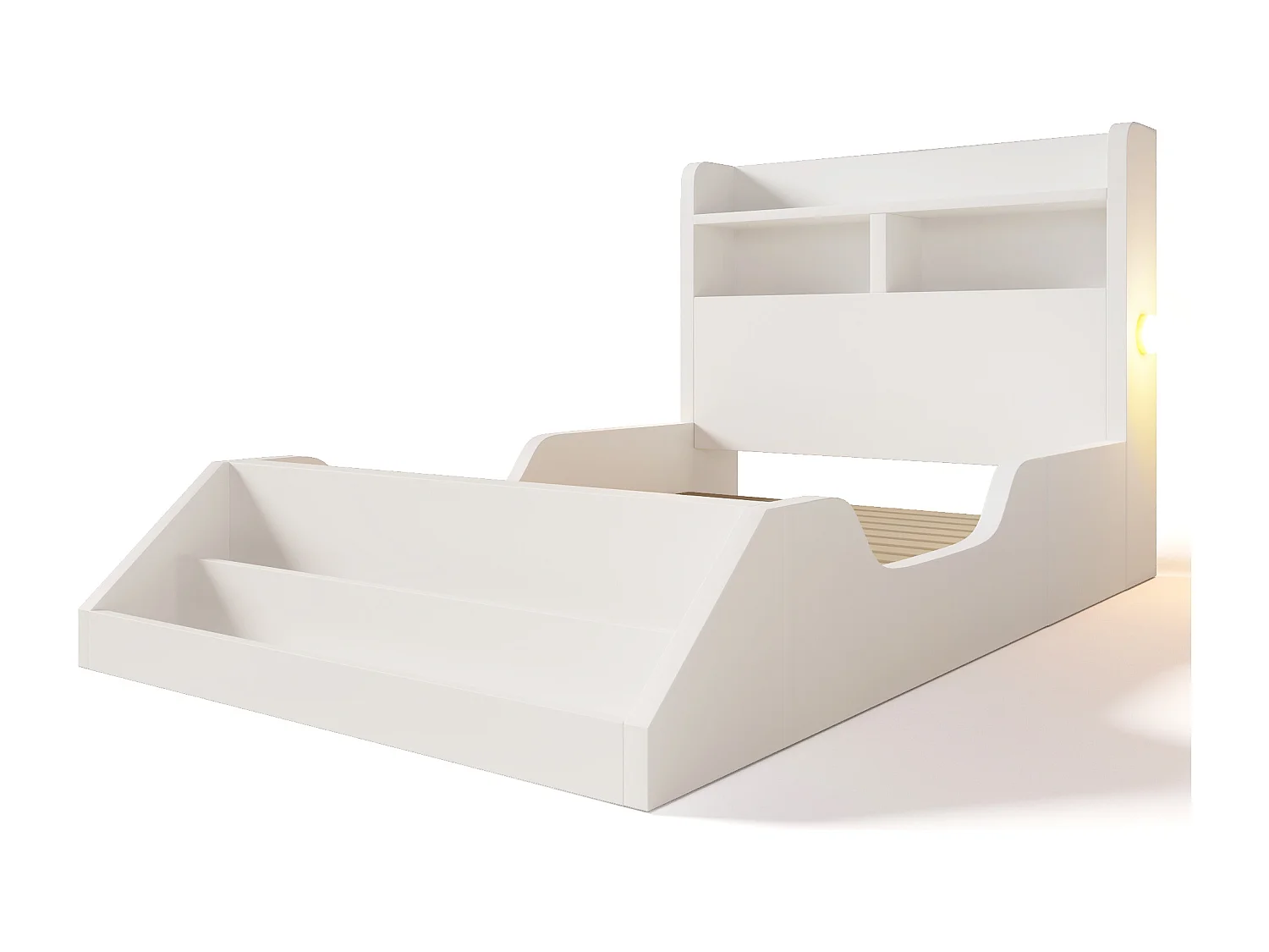 Lit enfant 90x200cm - avec bibliothèque amovible - tête de lit avec étagère - avec veilleuse - Blanc (matelas non inclus)