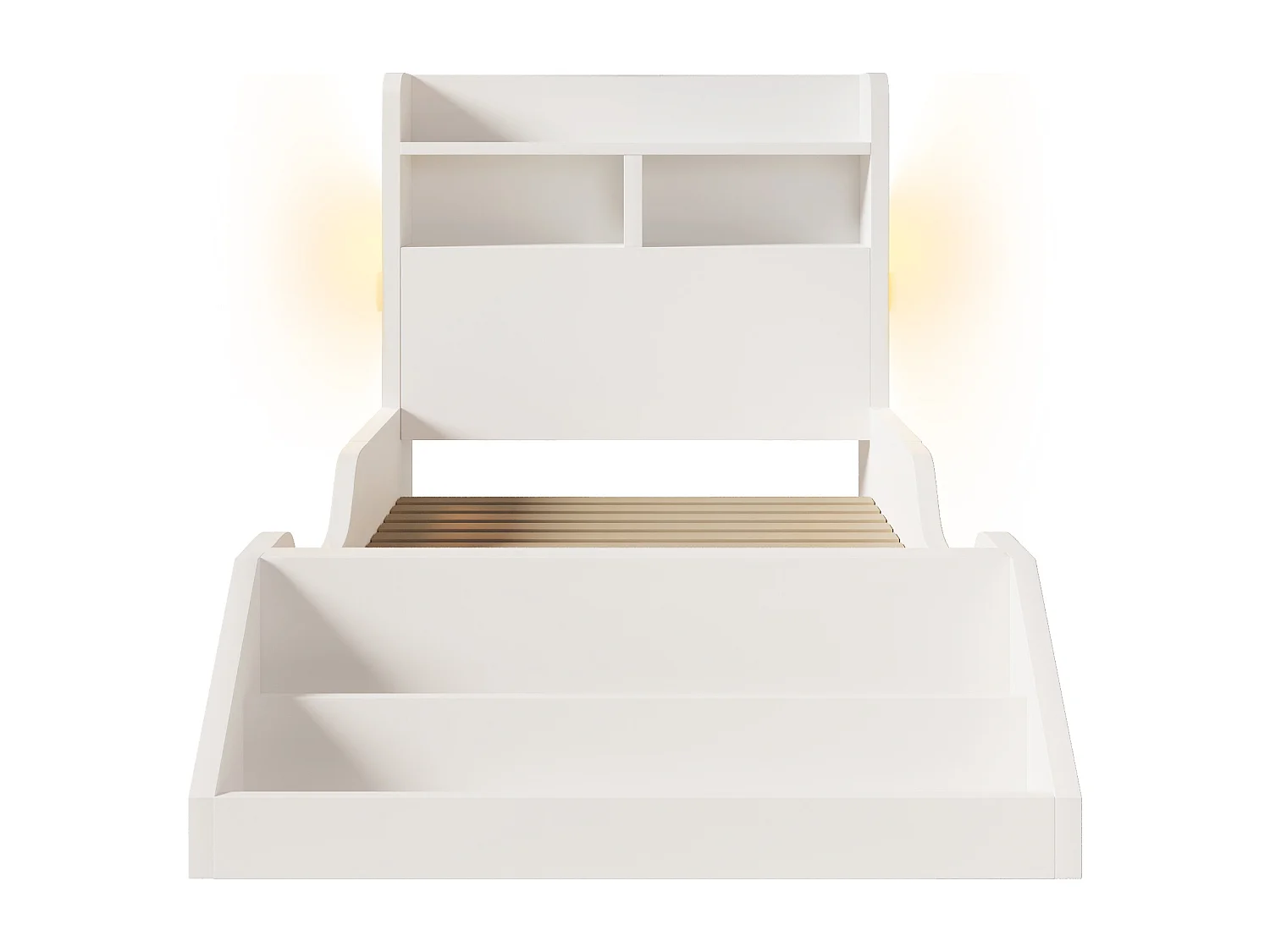 Lit enfant 90x200cm - avec bibliothèque amovible - tête de lit avec étagère - avec veilleuse - Blanc (matelas non inclus)