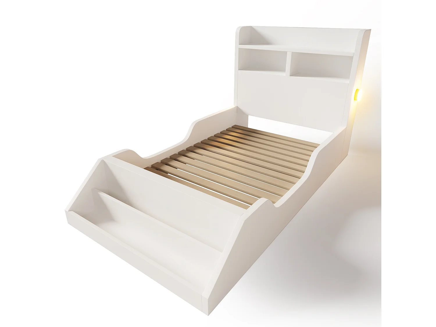 Lit enfant 90x200cm - avec bibliothèque amovible - tête de lit avec étagère - avec veilleuse - Blanc (matelas non inclus)