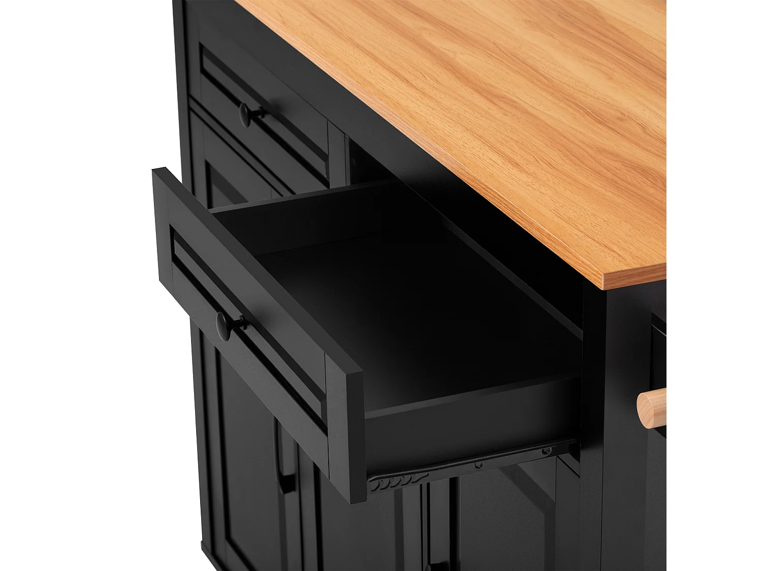 Ilot central de cuisine mobile 120x40x92cm - plateau extensible - avec prise de courant - espace de rangement multifonctionnel - noir