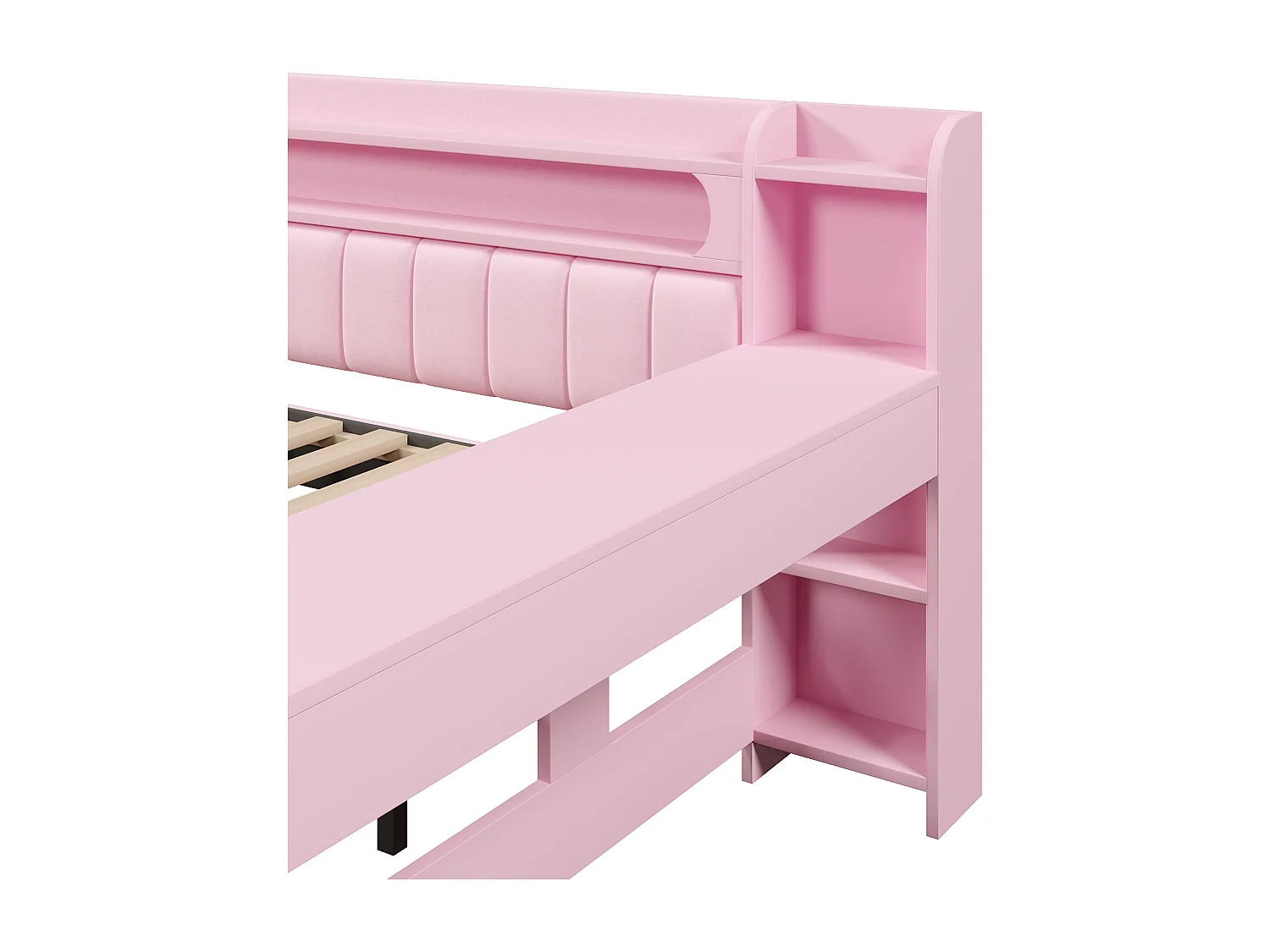 Canapé-lit rembourré 140x200 cm - avec ports USB et LED - avec lit gigogne et bureau - rose(sans matelas)