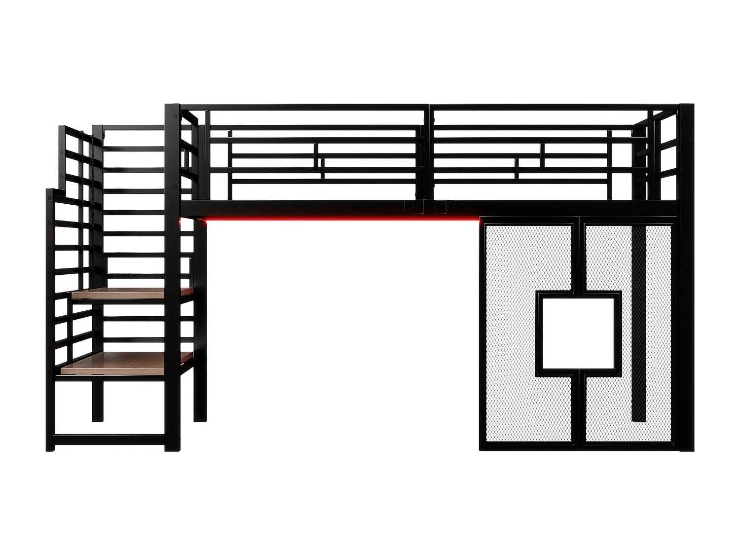 Lit mezzanine en métal 90x200cm - avec éclairage LED - Design fenêtre - Noir ( sans matelas )