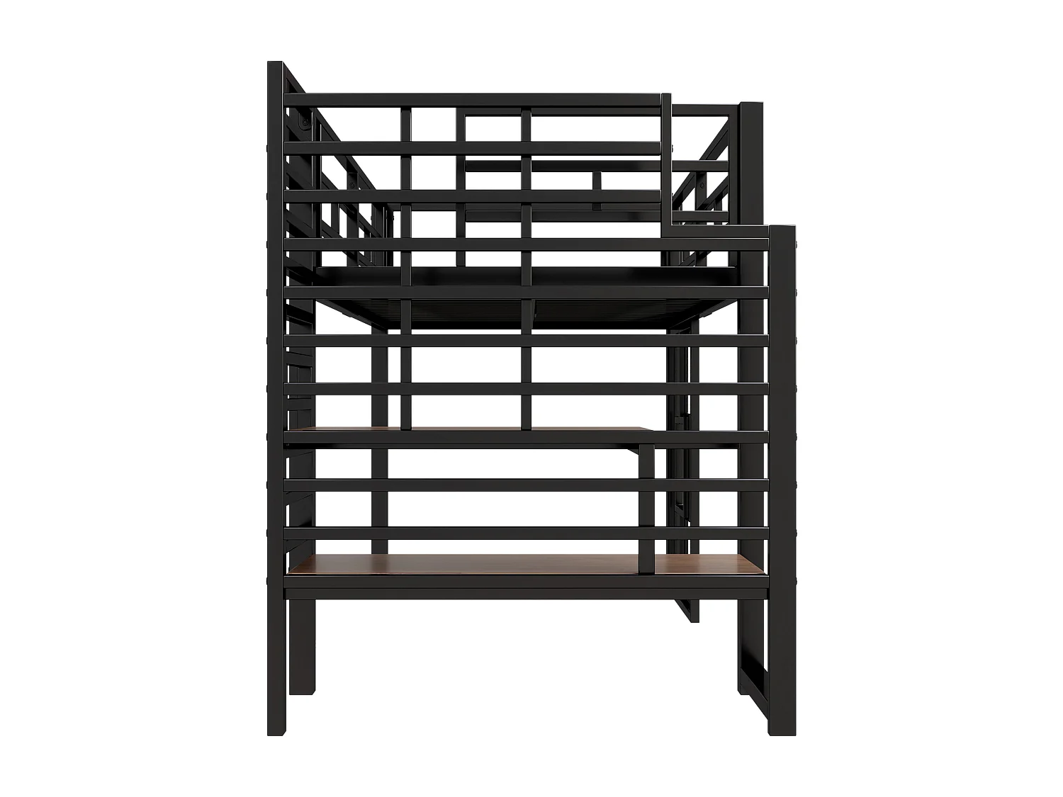 Lit mezzanine en métal 90x200cm - avec éclairage LED - Design fenêtre - Noir ( sans matelas )
