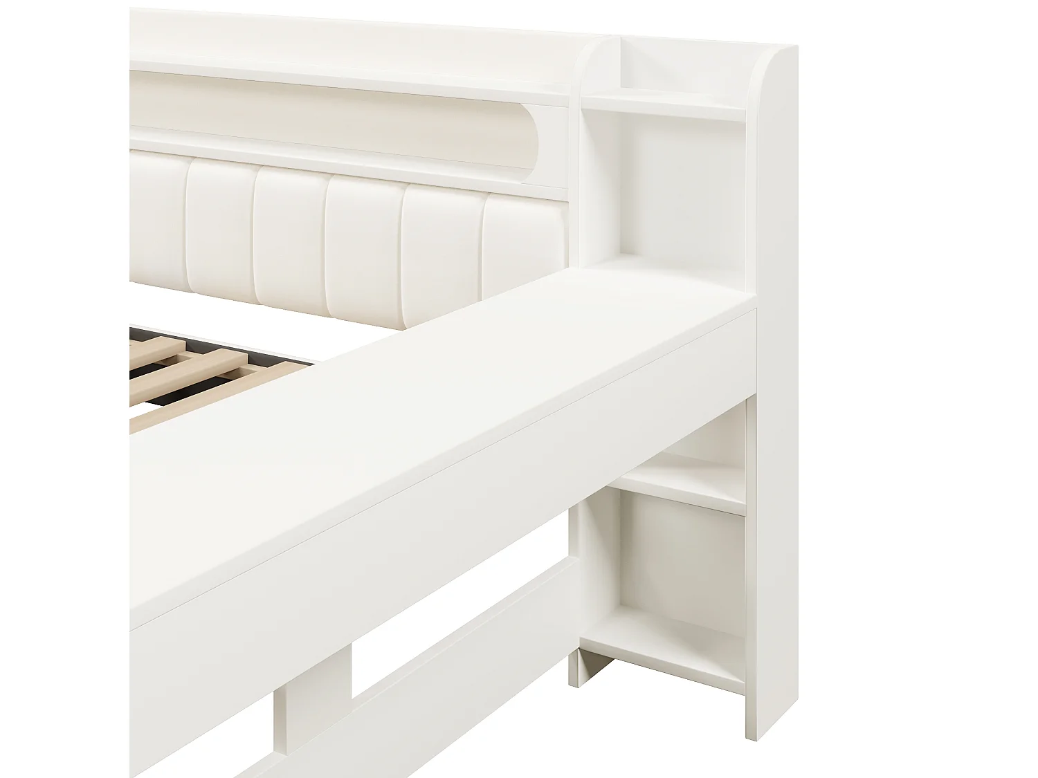 Canapé-lit rembourré 140x200 cm - avec ports USB et LED - avec bureau et 2 tiroirs - blanc(sans matelas)