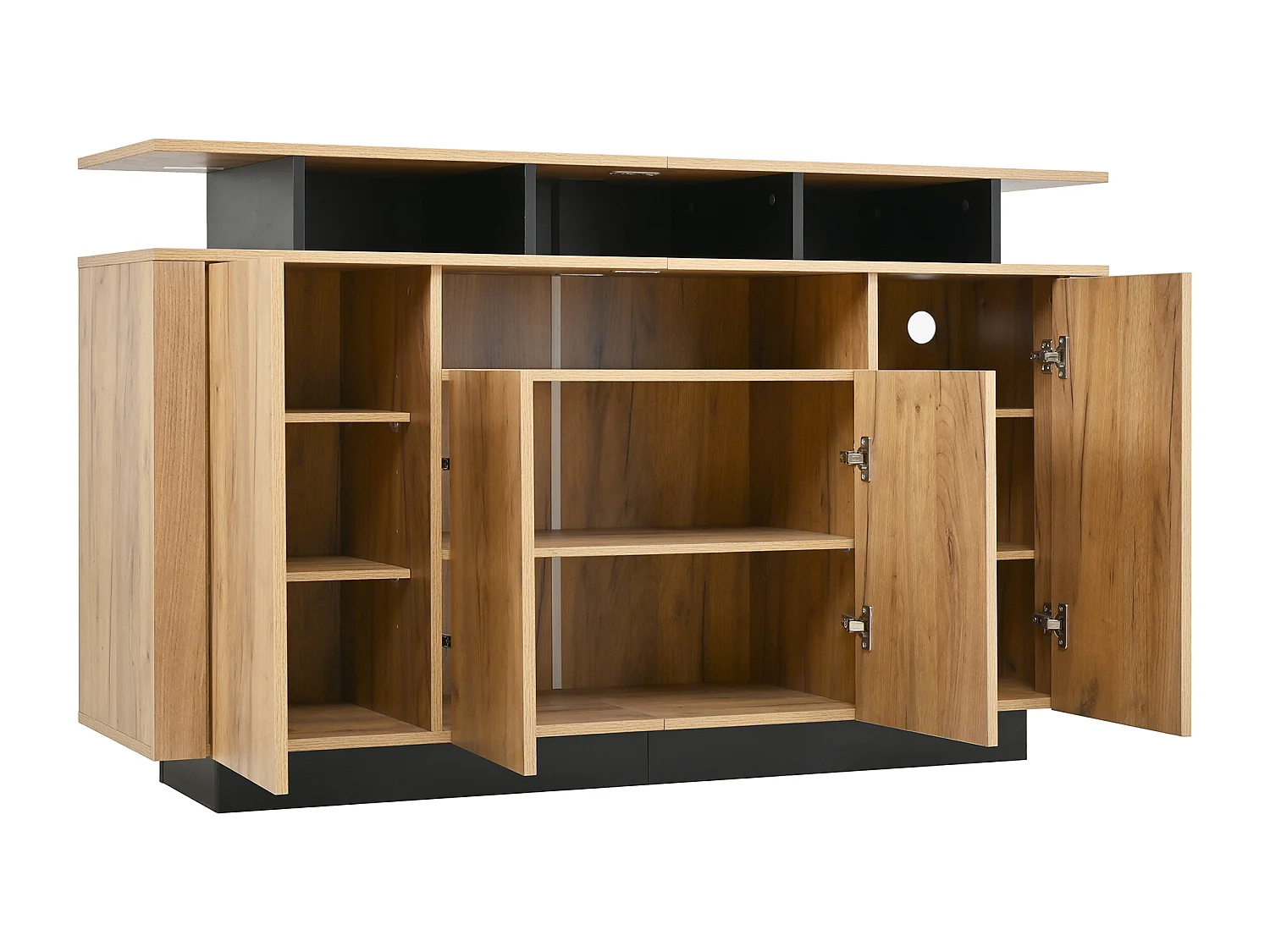 Buffet moderne 120x40x85cm - avec 4 portes - avec compartiments ouverts - panneau de particules - Blanc + Noir
