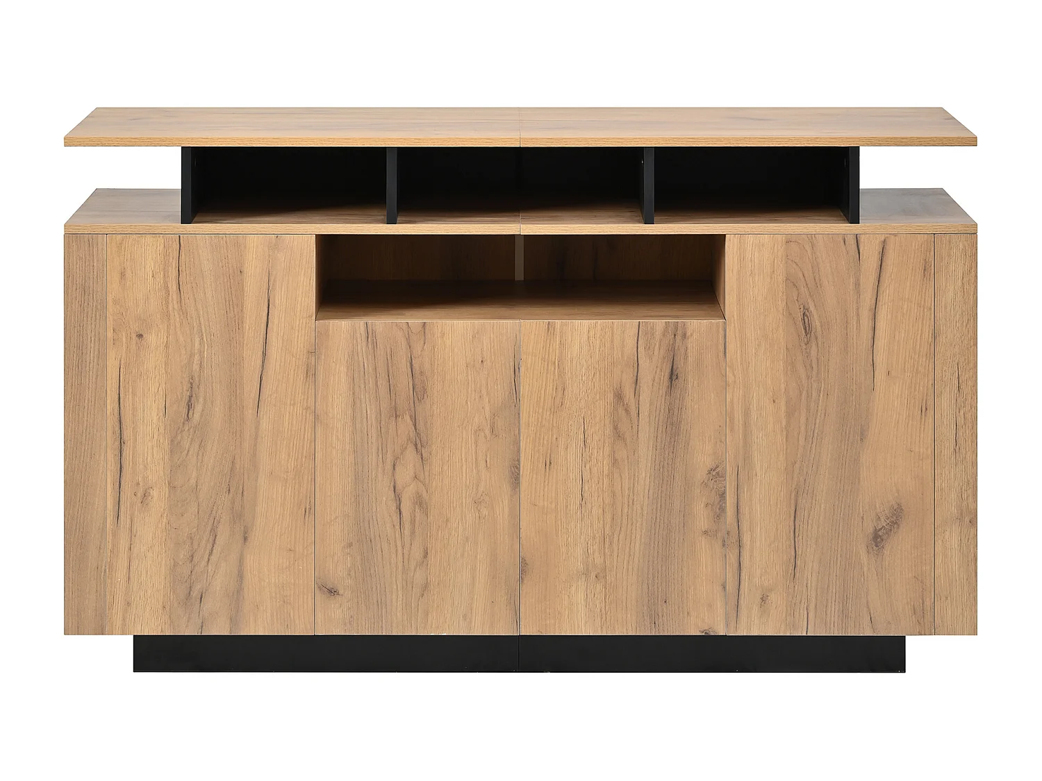 Buffet moderne 120x40x85cm - avec 4 portes - avec compartiments ouverts - panneau de particules - Blanc + Noir