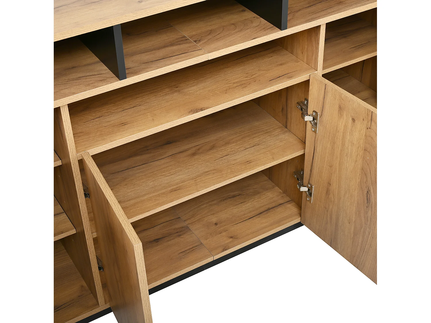 Buffet moderne 120x40x85cm - avec 4 portes - avec compartiments ouverts - panneau de particules - Blanc + Noir