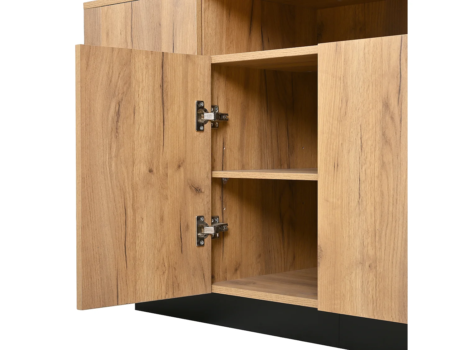 Buffet moderne 120x40x85cm - avec 4 portes - avec compartiments ouverts - panneau de particules - Blanc + Noir