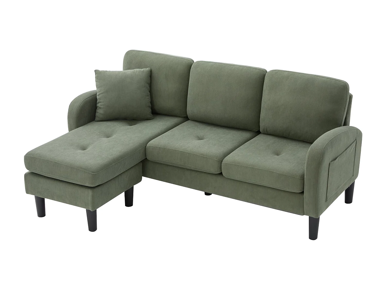 3-zits hoekbank met chaise longue - 166 x 118 x 77 cm - fluwelen stof - kunststof poten - groen