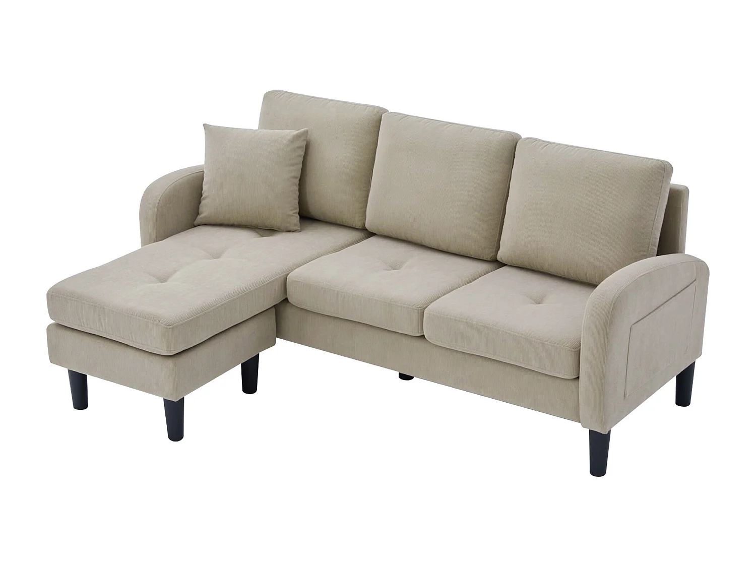 3-zits hoekbank met chaise longue - 166 x 118 x 77 cm - fluwelen stof - kunststof poten - lichtbruin