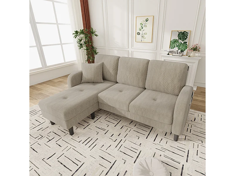 3-zits hoekbank met chaise longue - 166 x 118 x 77 cm - fluwelen stof - kunststof poten - lichtbruin