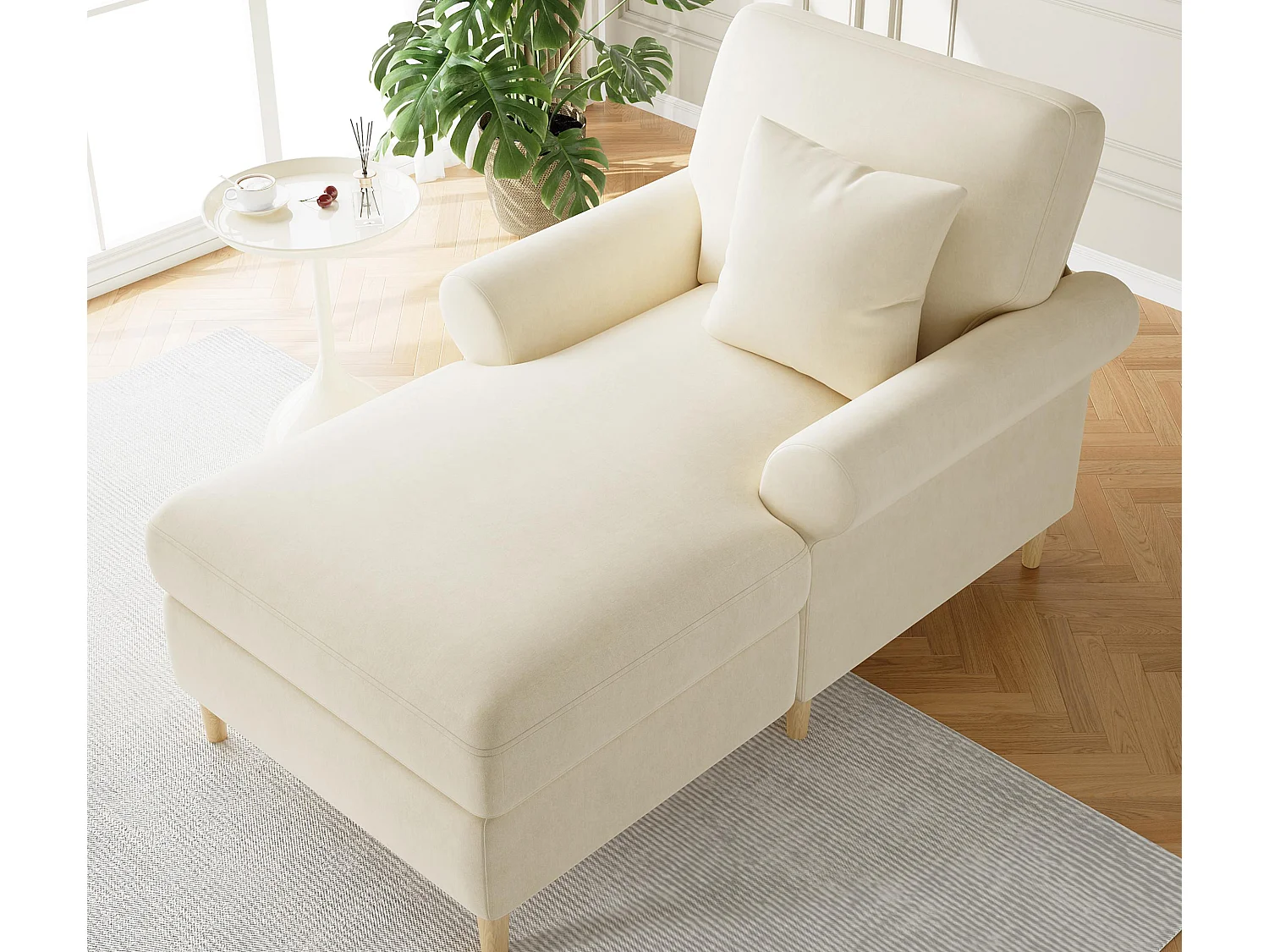 Fotel rozkładany jednomiejscowy - z poduszką - welur - beżowy