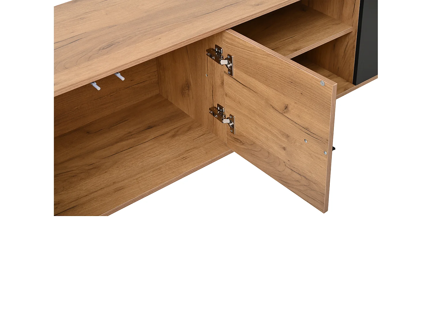 Ensemble meuble TV 187,5x40x167cm - Meuble TV + étagère d'exposition + étagères ouvertes - 3 portes - Panneaux de particules - Naturel et noir