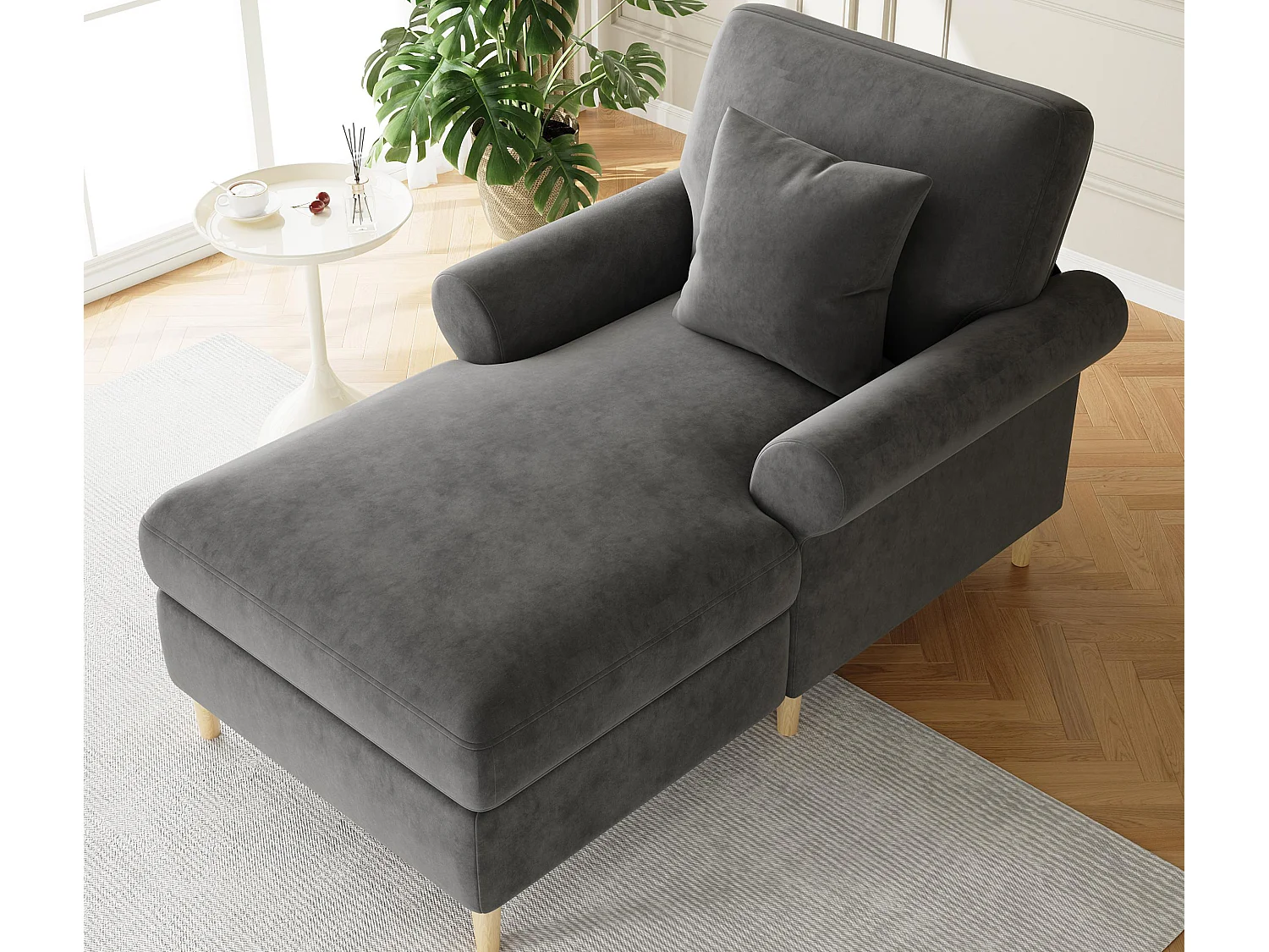 Fotel rozkładany jednomiejscowy z poduszką - welur - szary