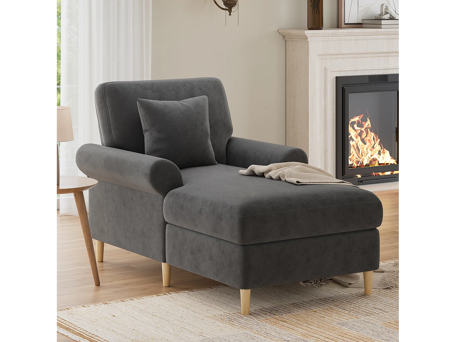 Fotel rozkładany jednomiejscowy z poduszką - welur - szary