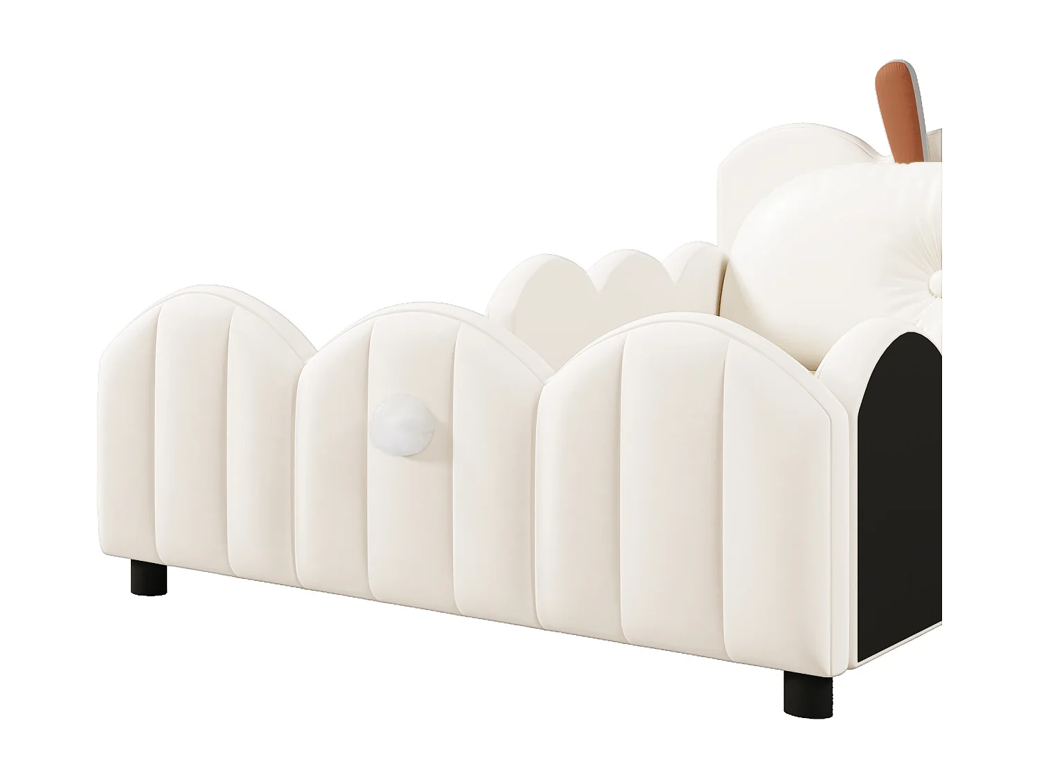 Lit enfant rembourré 90x200 cm - coussins en forme de lapin - avec sommier à lattes - MDF + velours - Beige (Matelas non inclus)