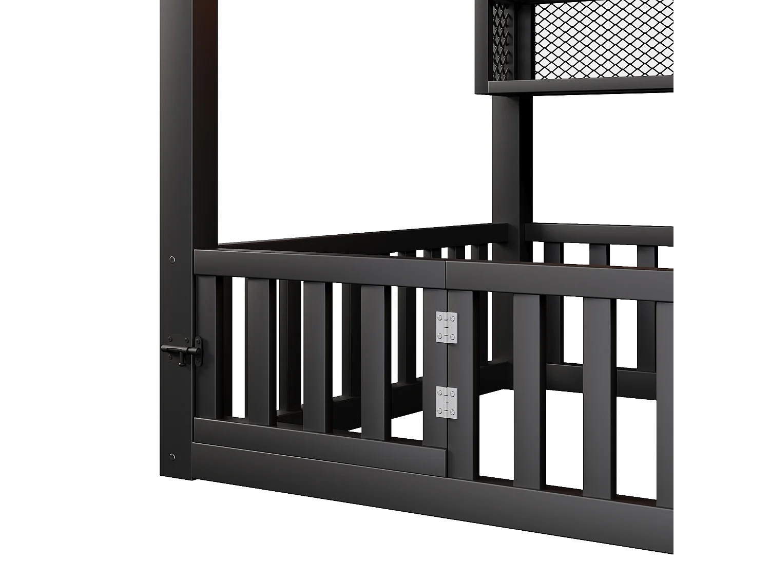 Kinderbett aus Metall 90x200 cm - Haus-Motiv - mit Sicherheitsgitter - mit LED-Lichtern - Schwarz​ (Matratze nicht inbegriffen)