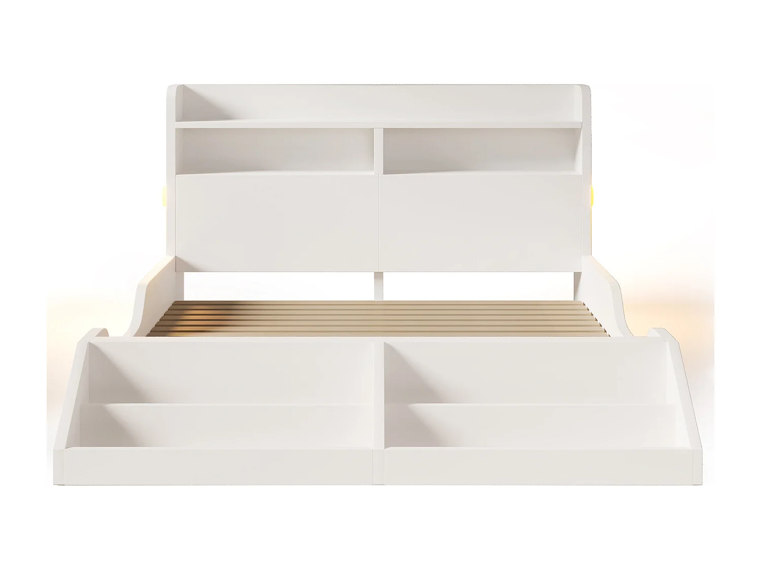 Lit enfant 140x200cm - avec bibliothèque amovible - tête de lit avec étagère - avec veilleuse - Blanc (matelas non inclus)