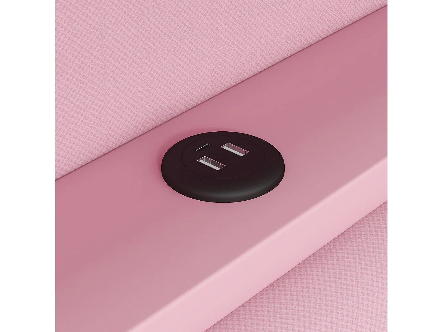 Canapé-lit rembourré 90x200 cm - avec ports USB et LED - avec bureau et 2 tiroirs - rose(sans matelas)