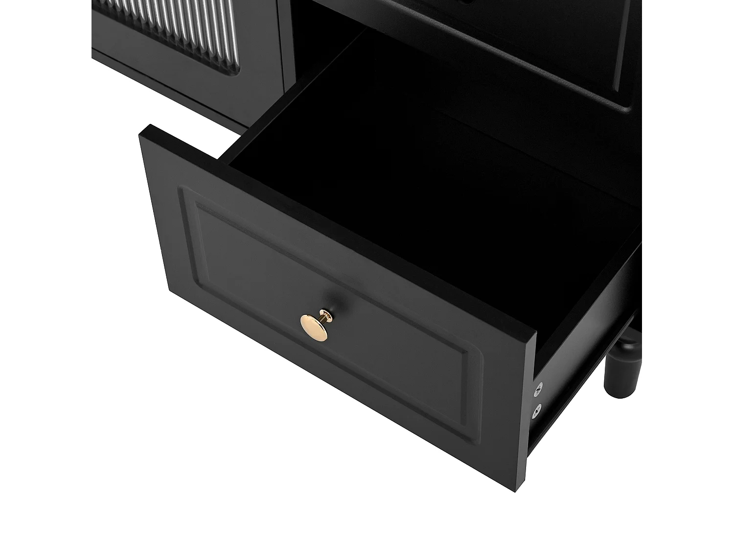 Modernes Küchenbuffet 120x40x138.5cm - mit Steckdose und Weinglashaltern - mit 3 Schubladen und 2 Türen - Schwarz