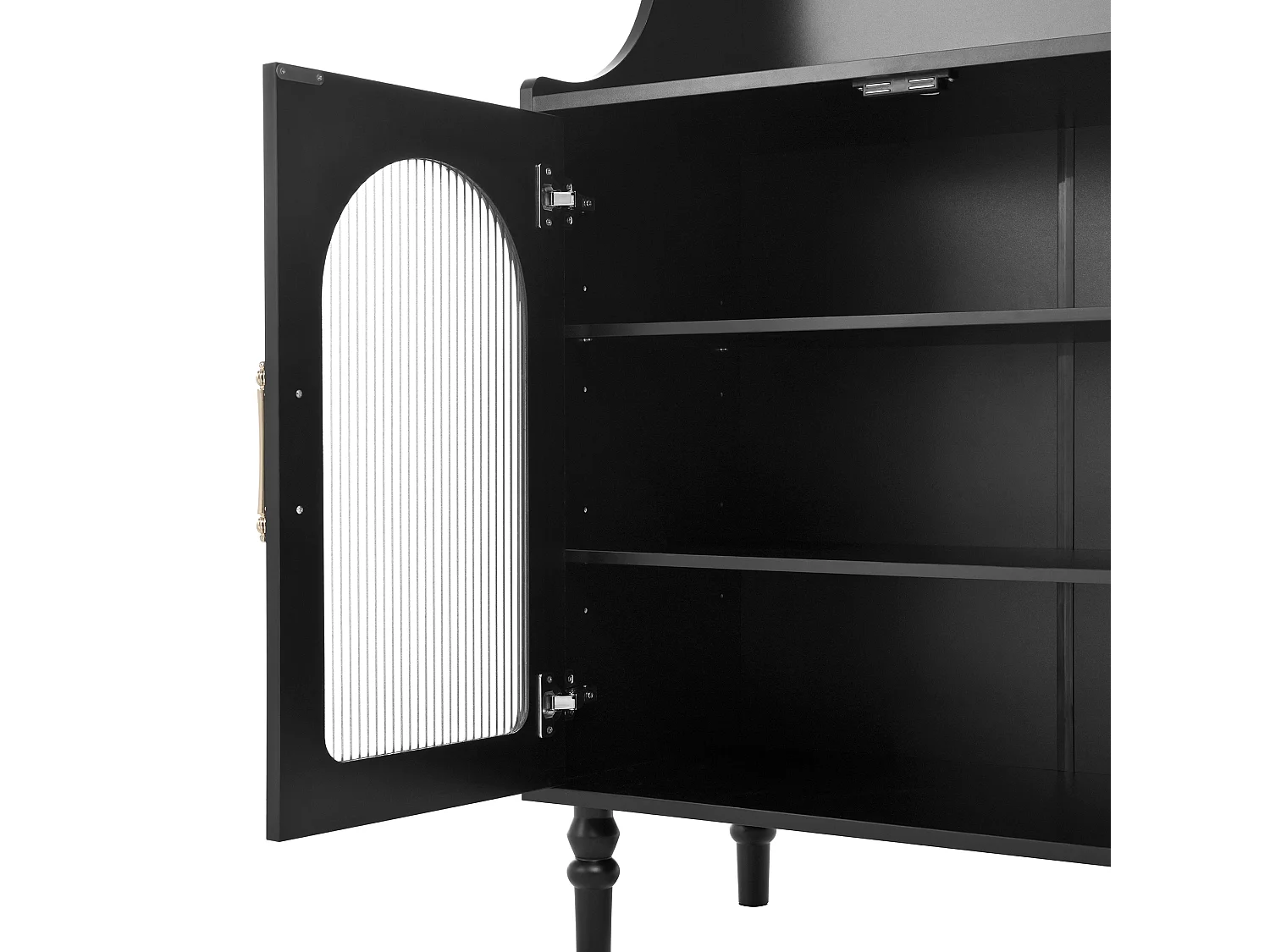 Modernes Küchenbuffet 120x40x138.5cm - mit Steckdose und Weinglashaltern - mit 3 Schubladen und 2 Türen - Schwarz