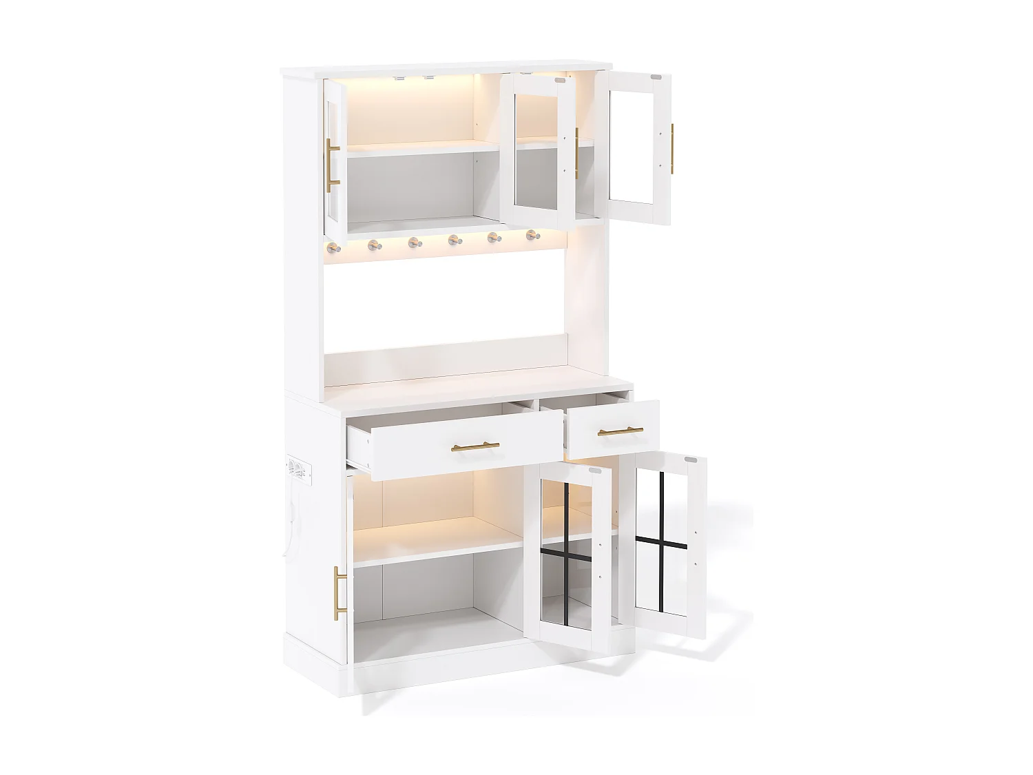 Buffet de cuisine moderne 100x40x180cm - avec prise et LED - avec 2 tiroirs et 6 portes - Blanc