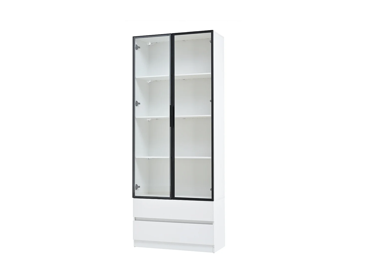Vitrine 80x34x200 cm - avec éclairage LED - avec 2 porte et 2 tiroirs - Finition brillante - blanc