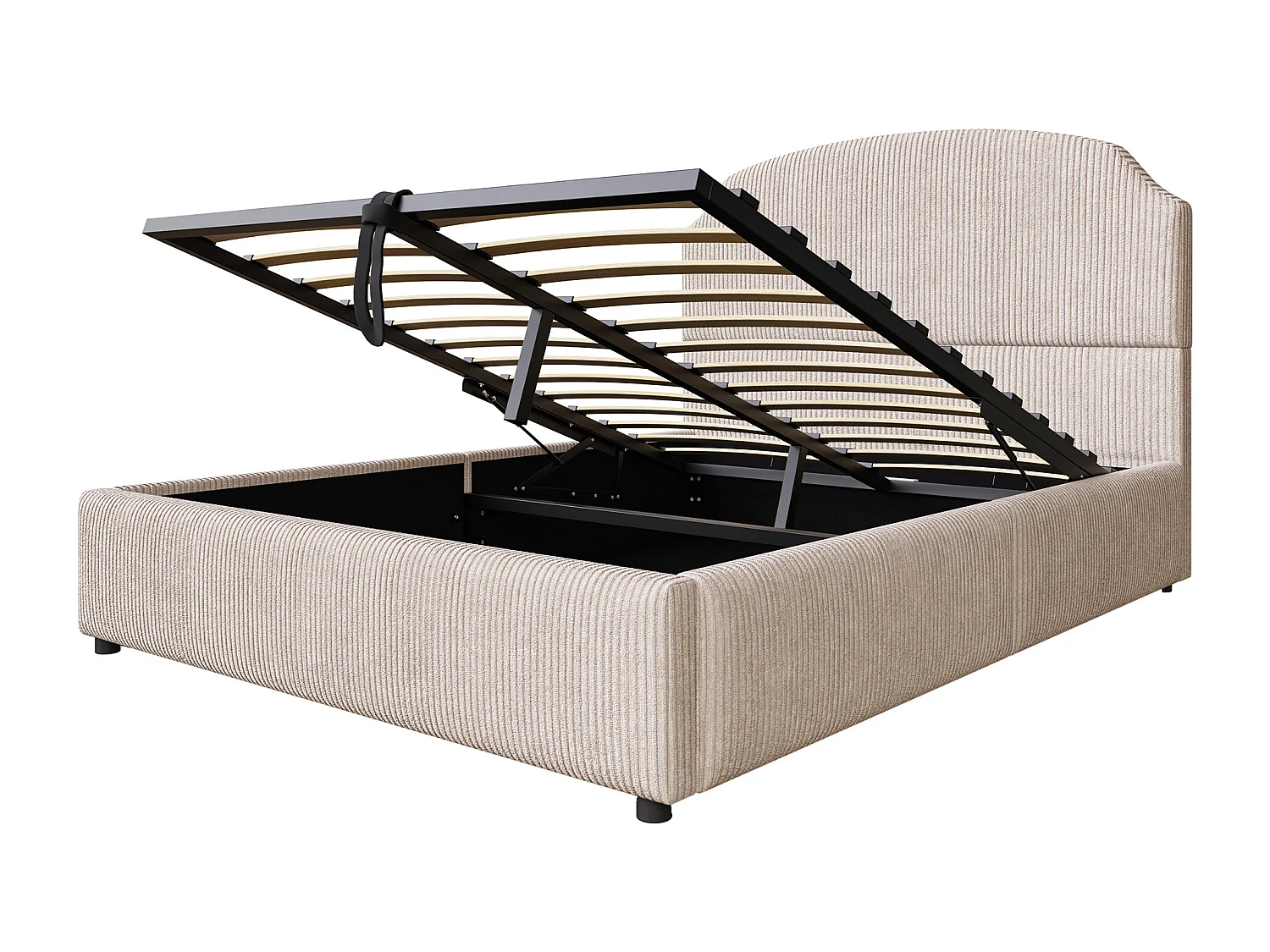 Lit coffre rembourré 140x200 - avec sommier à lattes - Beige (Matelas non inclus)