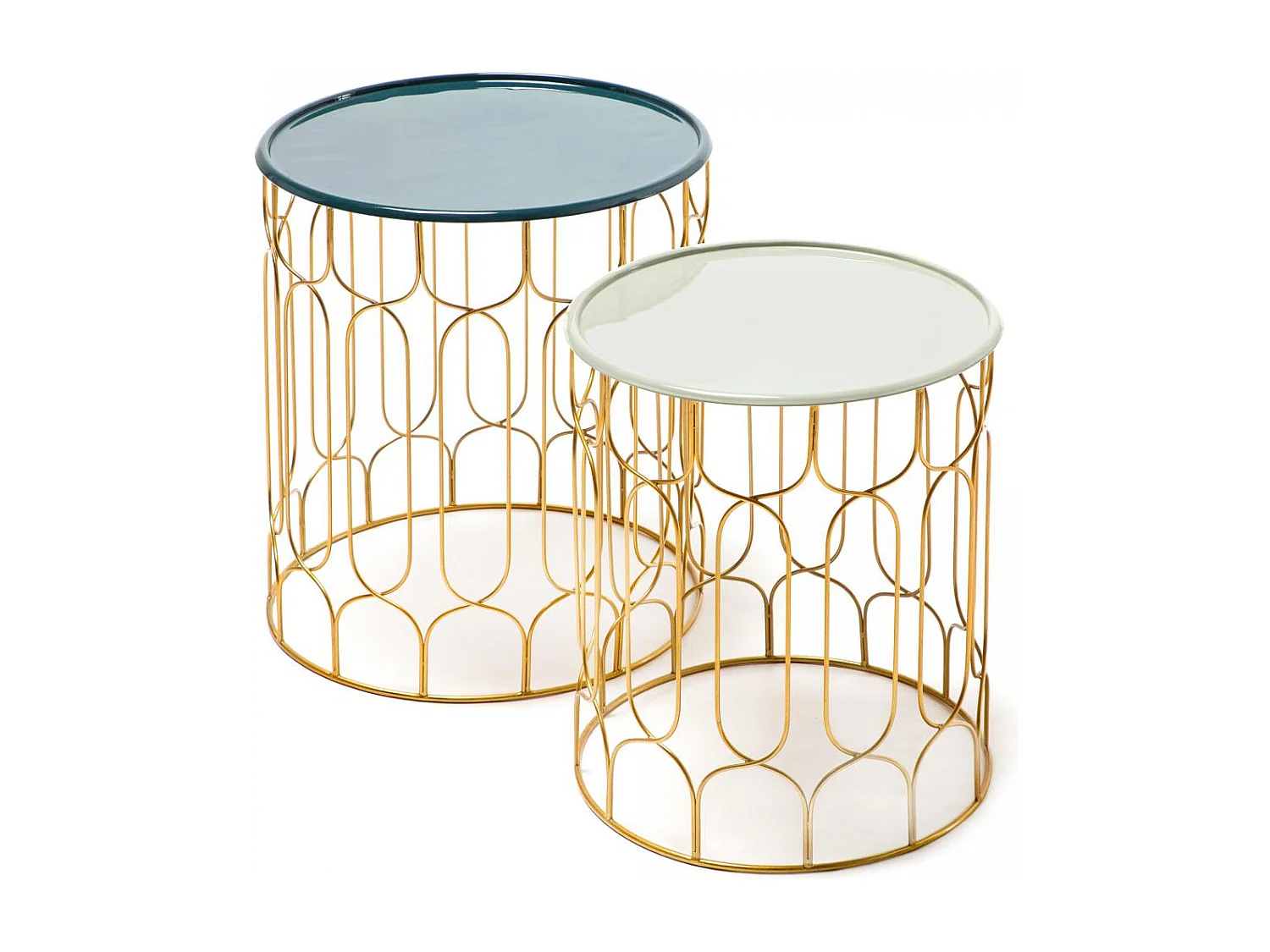 Table basse fait main en fer LOT DE 2 EDU 43x43 essence et gris clair