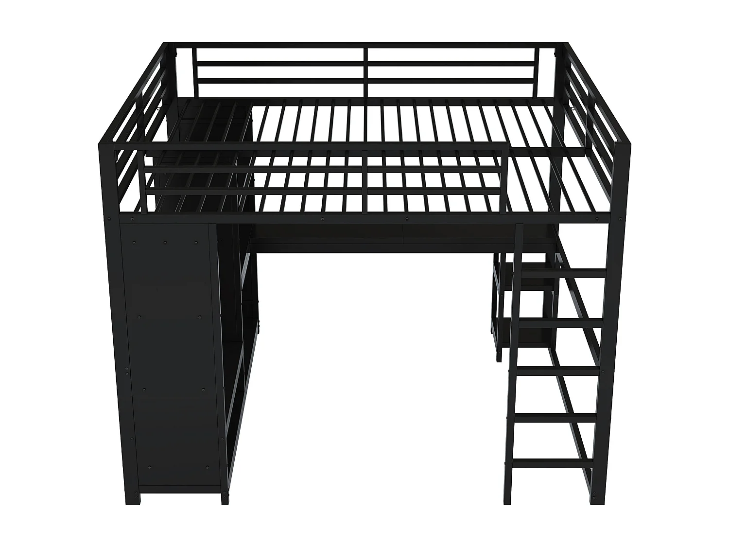 Lit mezzanine 160x200cm - avec LED - avec bureau et armoire ouverte - Métal - Noir(sans matelas)
