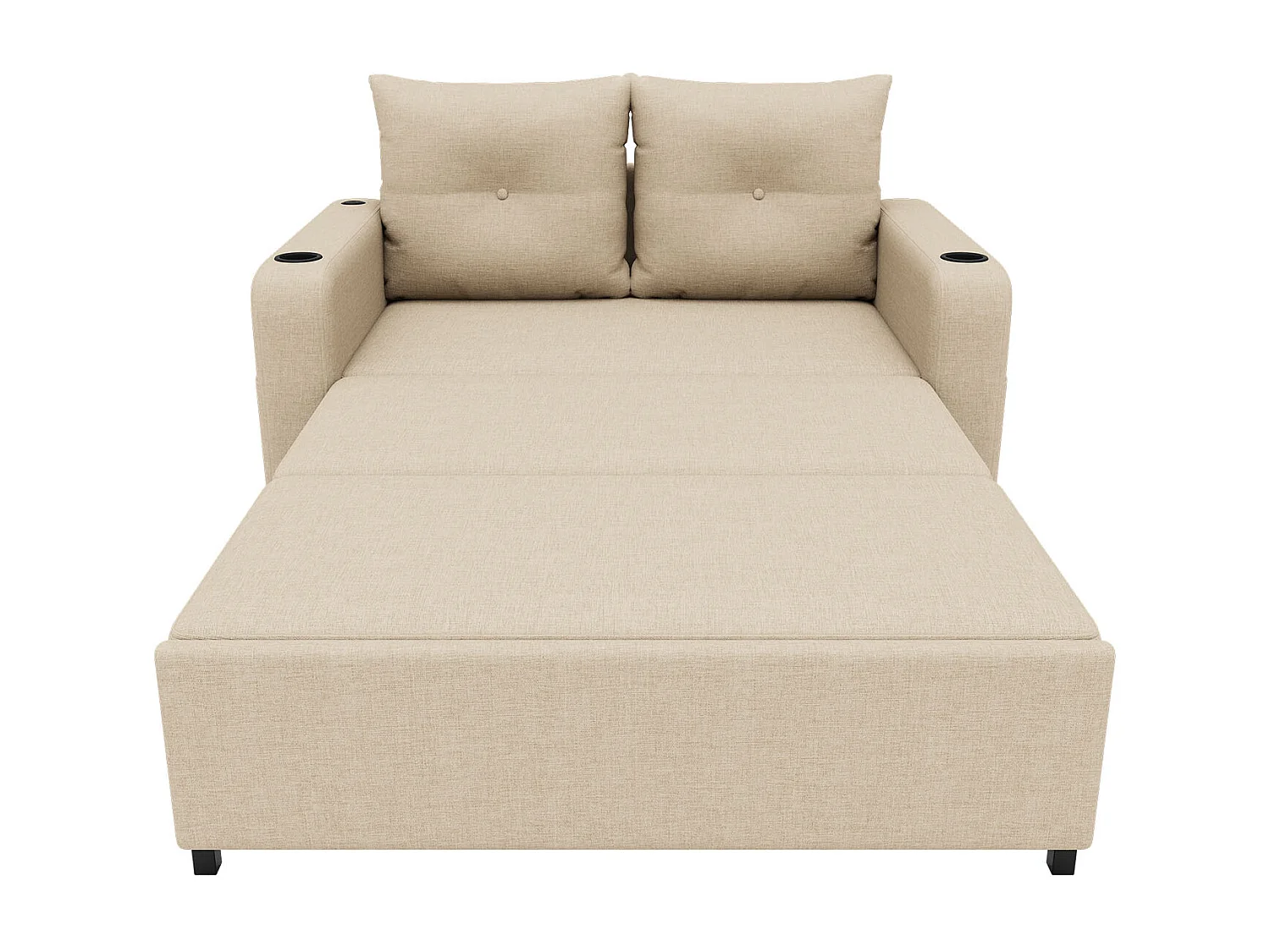 Canapé-lit convertible 3 en 1 - 131 x 81 x 94 cm - avec porte-gobelet + coussins + USB - Coton et lin - beige