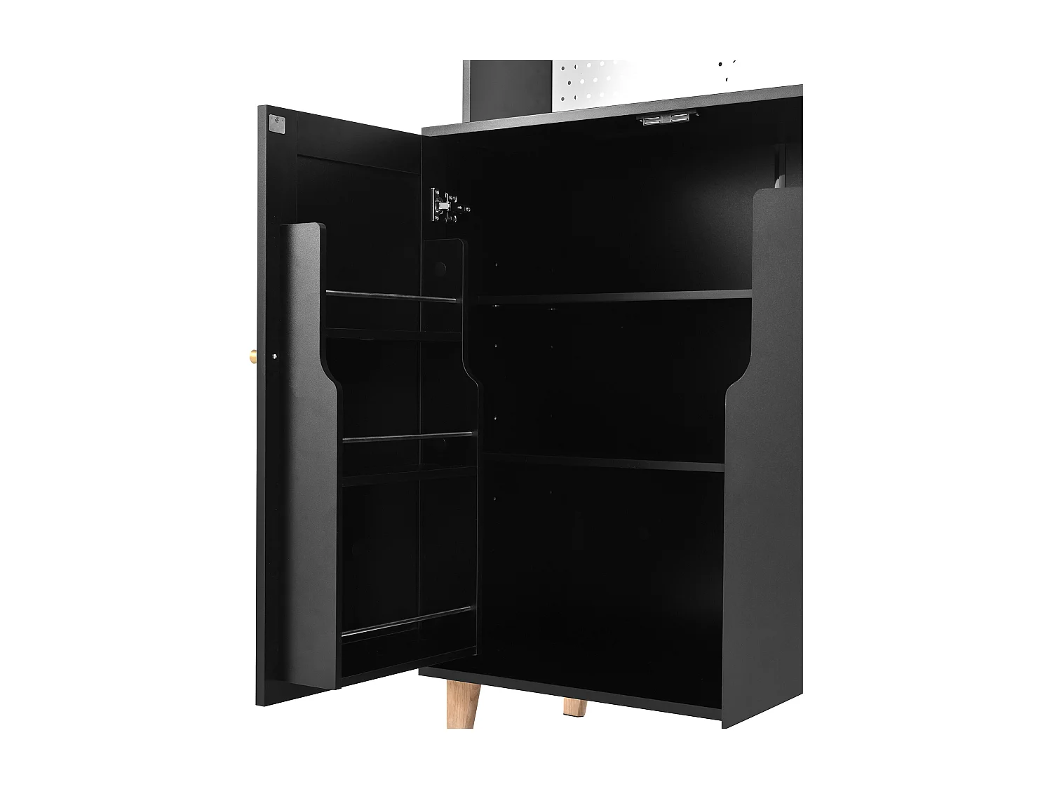 Modernes Küchenbuffet 120x40x184cm - mit Steckdose und Weinglashaltern - mit 3 Schubladen und 5 Türen - Schwarz