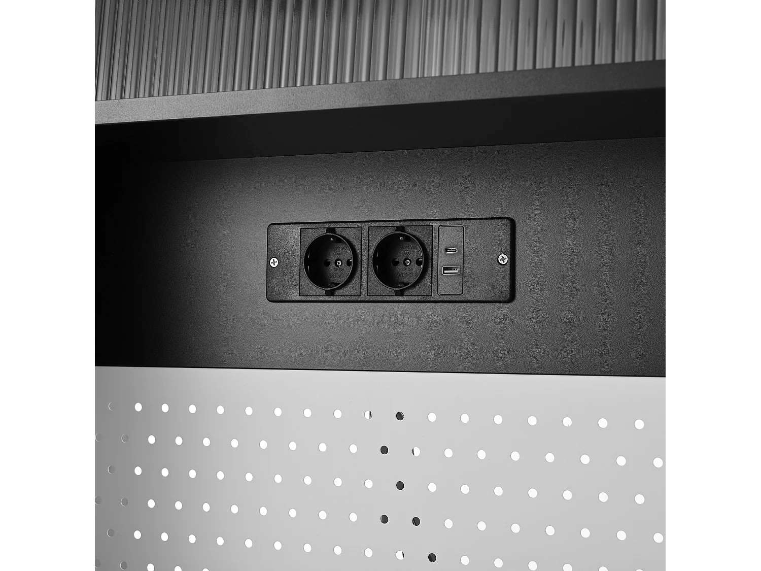 Modernes Küchenbuffet 120x40x184cm - mit Steckdose und Weinglashaltern - mit 3 Schubladen und 5 Türen - Schwarz