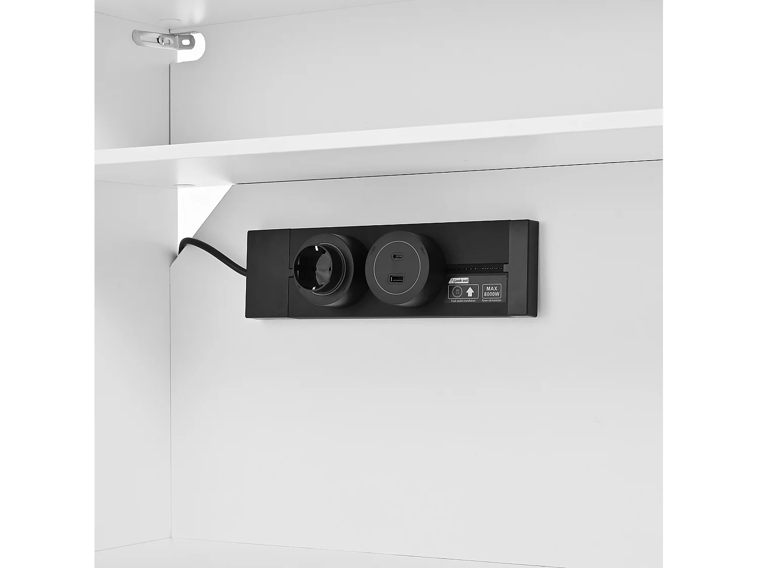 Modernes Küchenbuffet 120x40x138.5cm - mit Steckdose und Weinglashaltern - mit 3 Schubladen und 2 Türen - Weiß