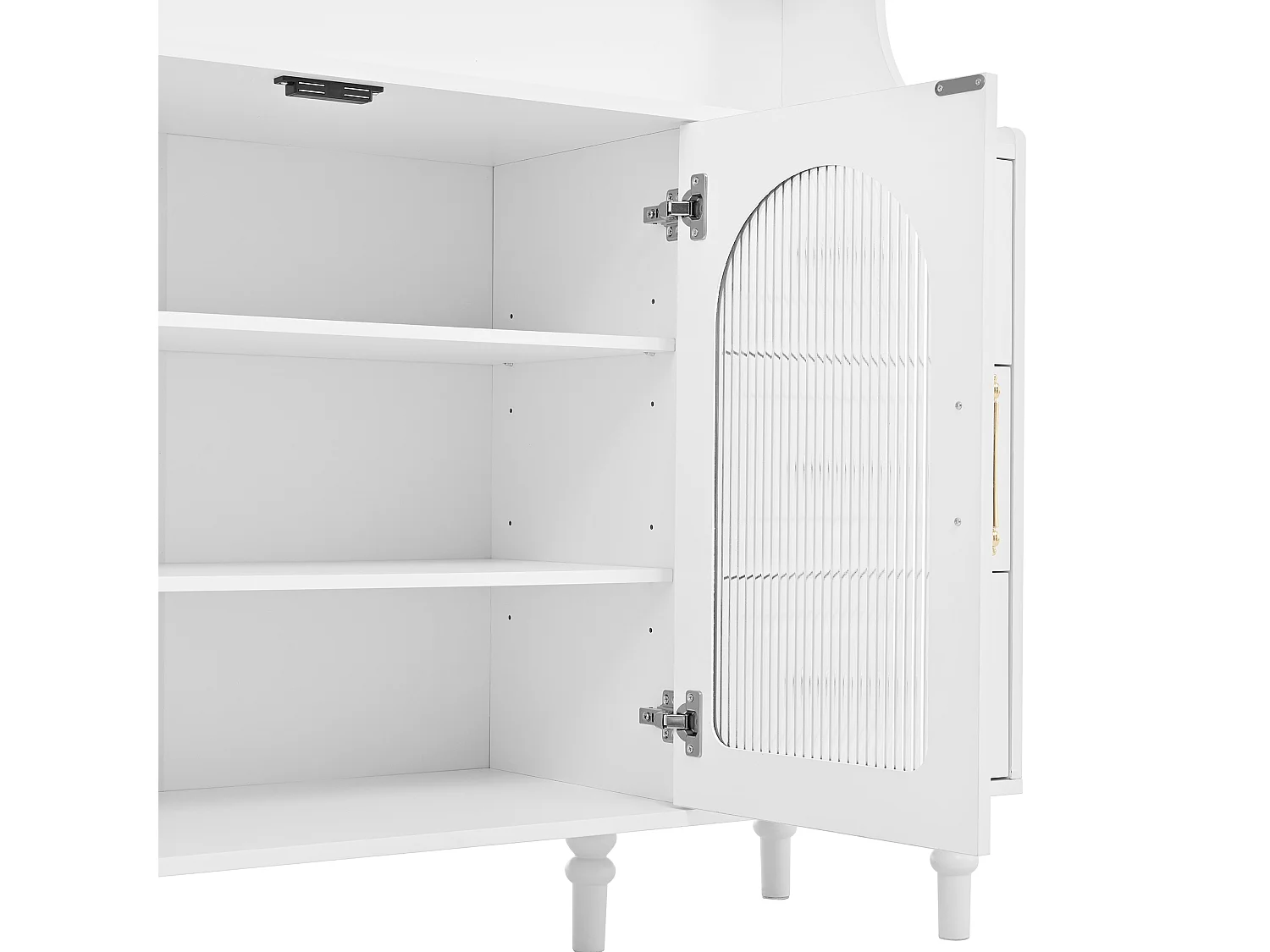 Modernes Küchenbuffet 120x40x138.5cm - mit Steckdose und Weinglashaltern - mit 3 Schubladen und 2 Türen - Weiß