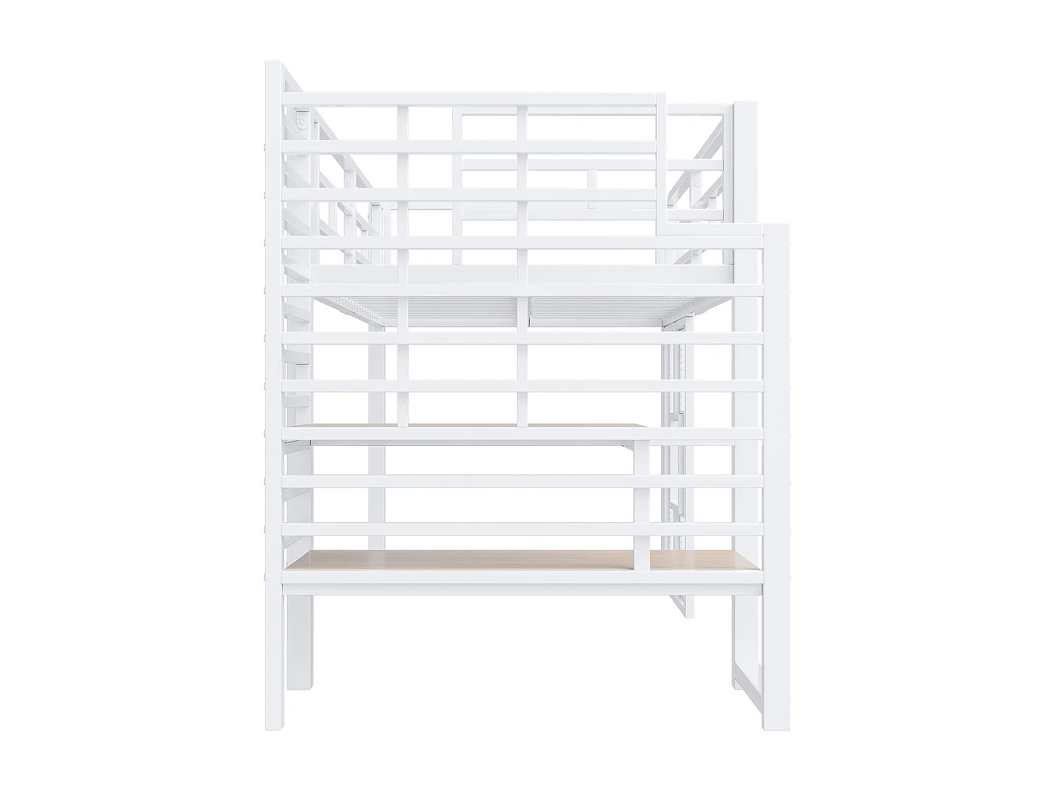 Lit mezzanine en métal 90x200cm - avec éclairage LED - Design fenêtre - Blanc ( sans matelas )