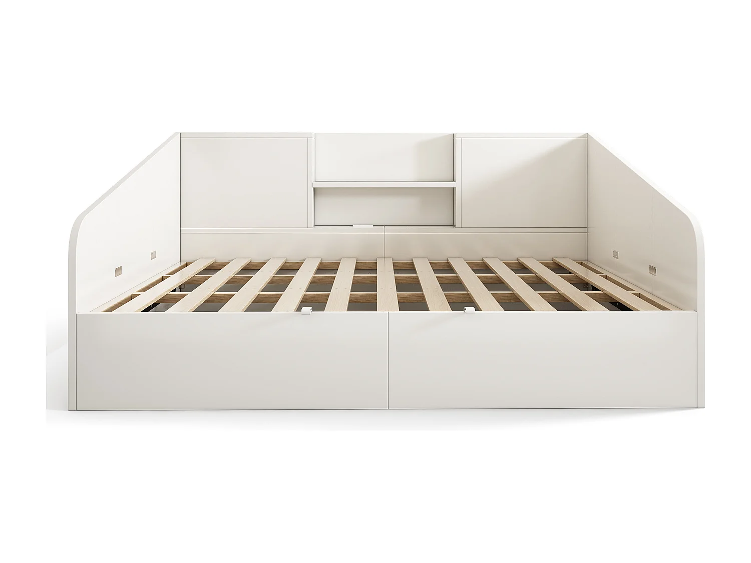 Canapé-lit coffre 140x190cm - avec USB/Type-C - avec 2 étagères - MDF + bois massif - blanc (matelas non inclus)