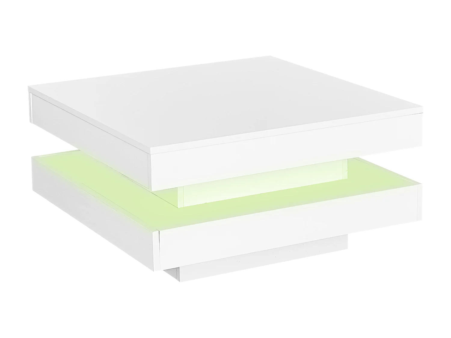 Table basse laquée brillante avec plateau pivotant à 360°- avec Leds - 70 x 70 x 36 cm - aggloméré - blanc