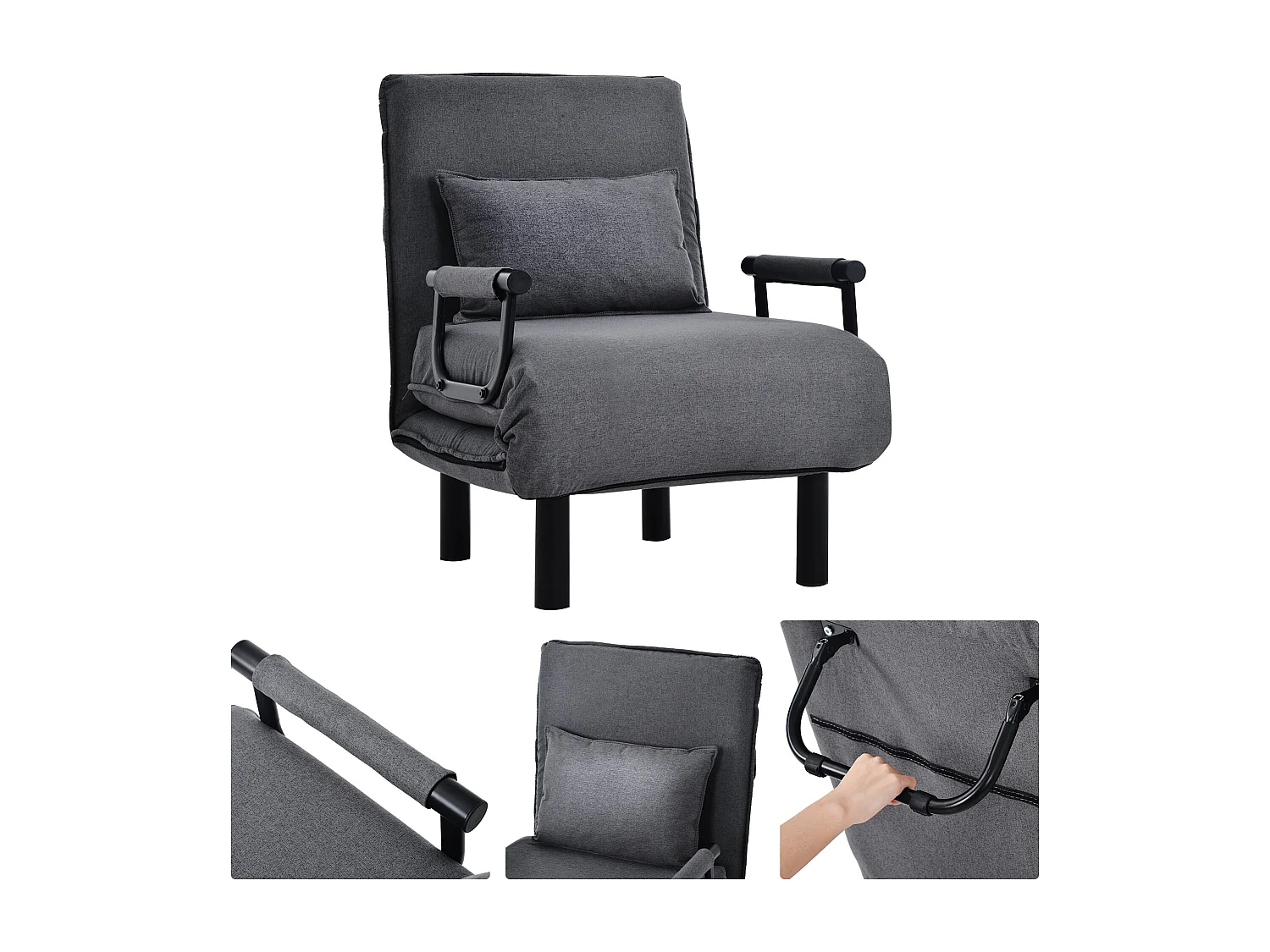 Fauteuil convertible 3 en 1 - Canapé-lit pliant - 57 x 66 x 83 cm - cotton + lin - avec fonction couchage - Beige