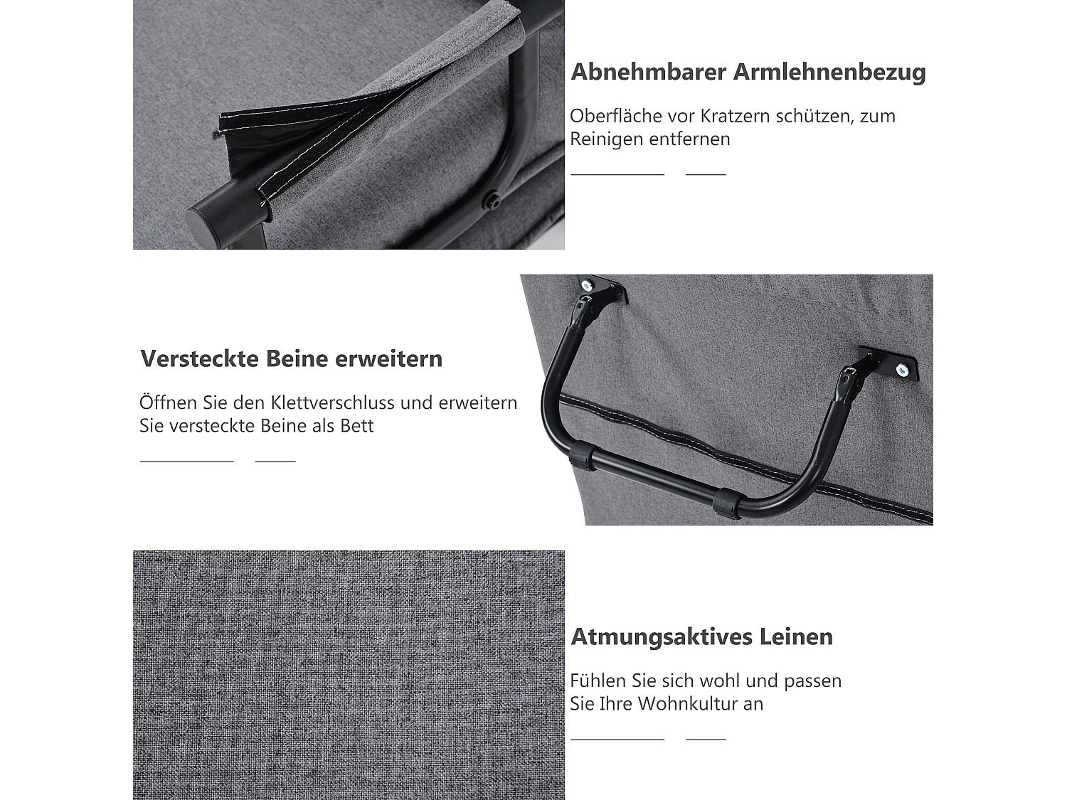 Fauteuil convertible 3 en 1 - Canapé-lit pliant - 57 x 66 x 83 cm - cotton + lin - avec fonction couchage - Beige