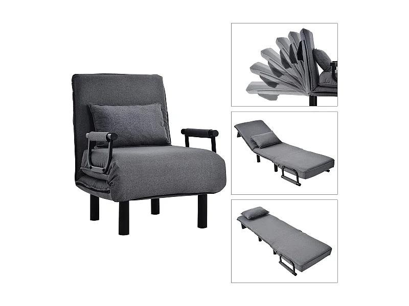 Fauteuil convertible 3 en 1 - Canapé-lit pliant - 57 x 66 x 83 cm - cotton + lin - avec fonction couchage - Beige