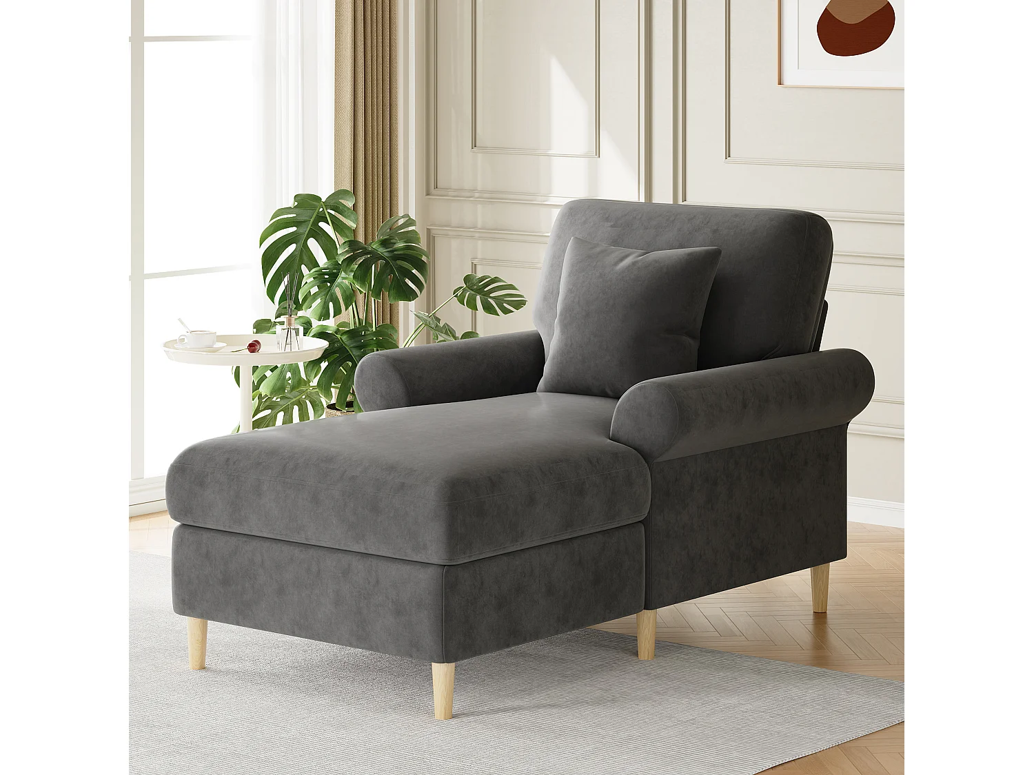 Fauteuil/canapé rembourré lounge - 133 x 87 x 90 cm - pouf pour salon et chambre - velours - gris