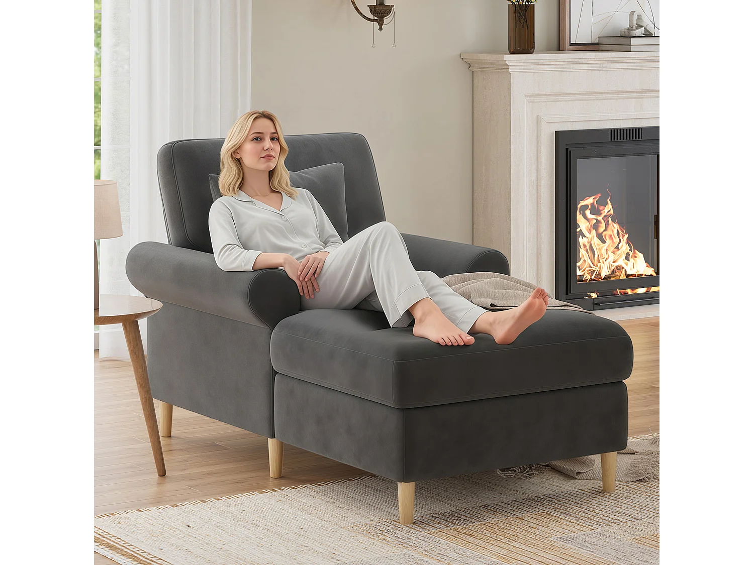 Fauteuil/canapé rembourré lounge - 133 x 87 x 90 cm - pouf pour salon et chambre - velours - gris