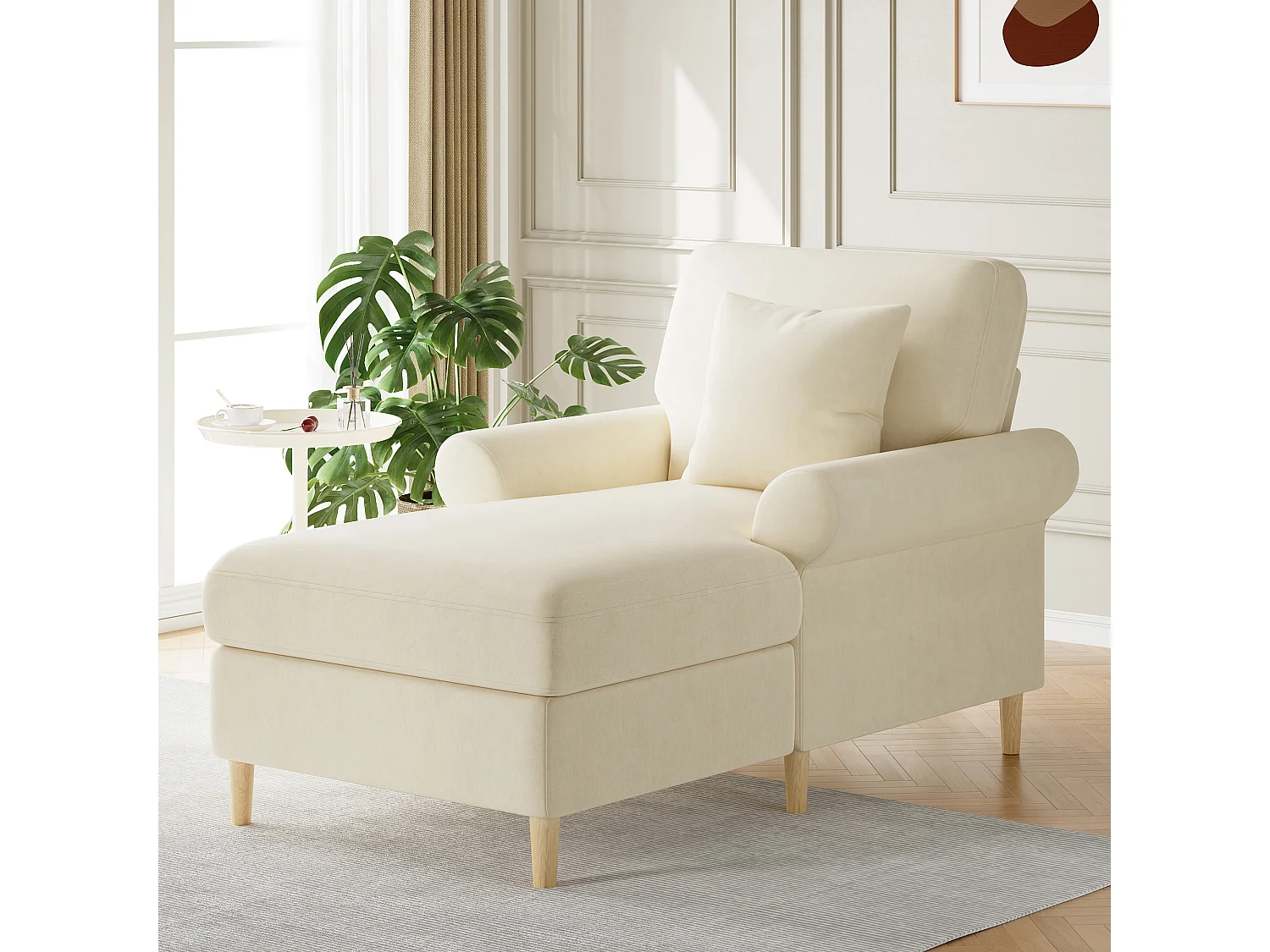 Fauteuil/canapé rembourré lounge - 133 x 87 x 90 cm - pouf pour salon et chambre - velours - beige